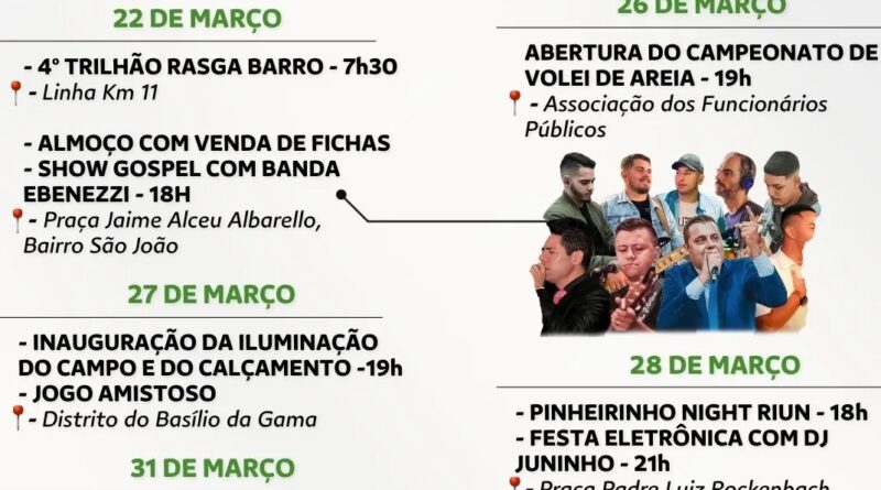 Programação de Aniversário de 34 anos de Pinheirinho do Vale para os próximos dias